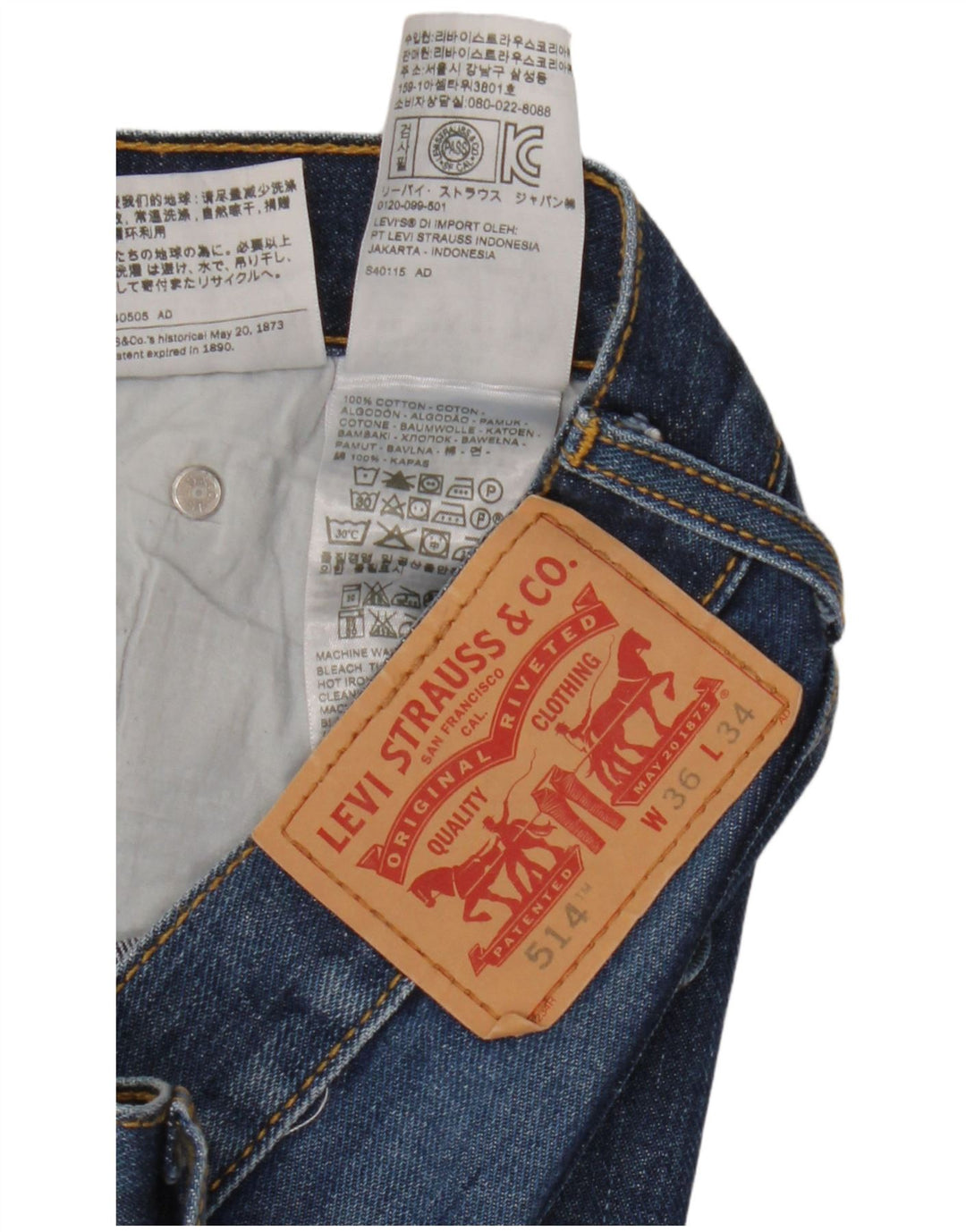 Levi's Herren 514 Straight Jeans W36 L34 Blaue Baumwolle