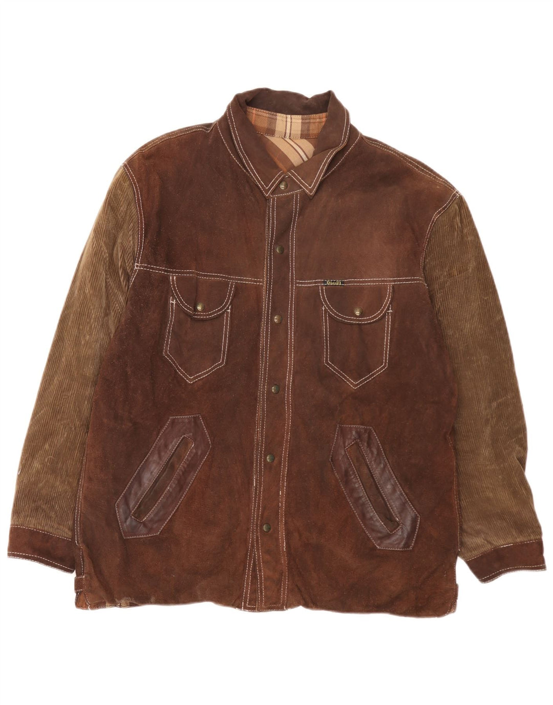 Diesel Herren Wendejacke UK 40 Großes braun kariertes Leder
