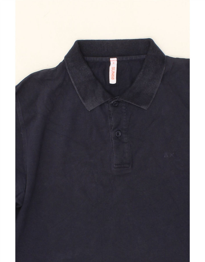 SUN68 Mens Long Sleeve Polo Shirt Medium Navy Blue Cotton Vintage Sun68 and Second-Hand Sun68 from Messina Hembry 