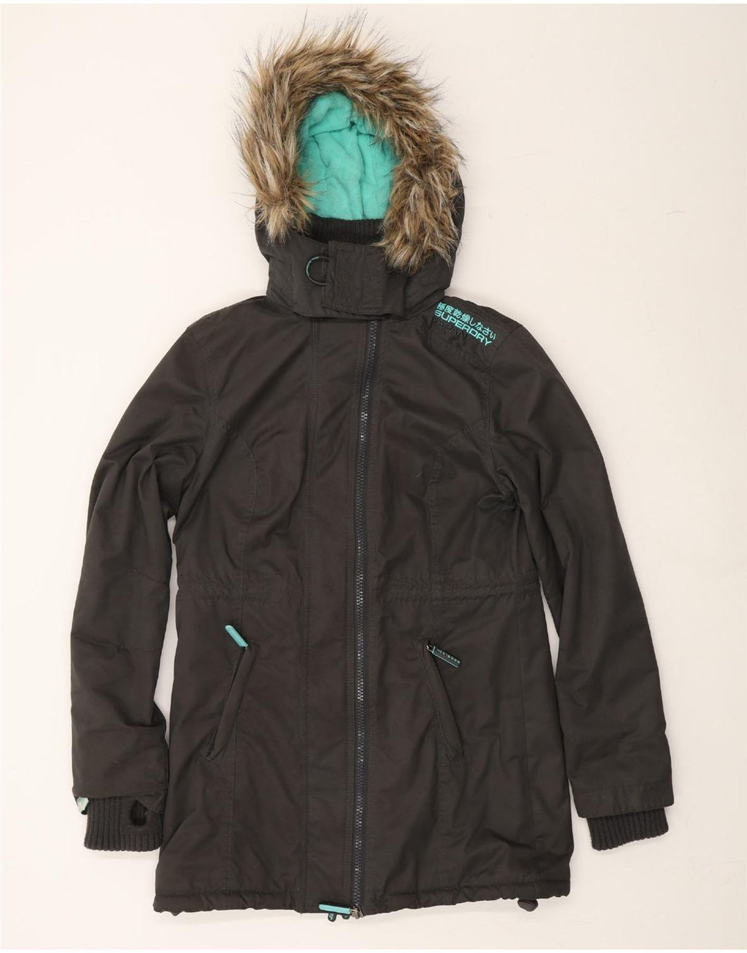 SUPERDRY Womens The Windcheater Hooded Windbreaker Coat UK 14 Medium Black Vintage Superdry and Second-Hand Superdry from Messina Hembry 