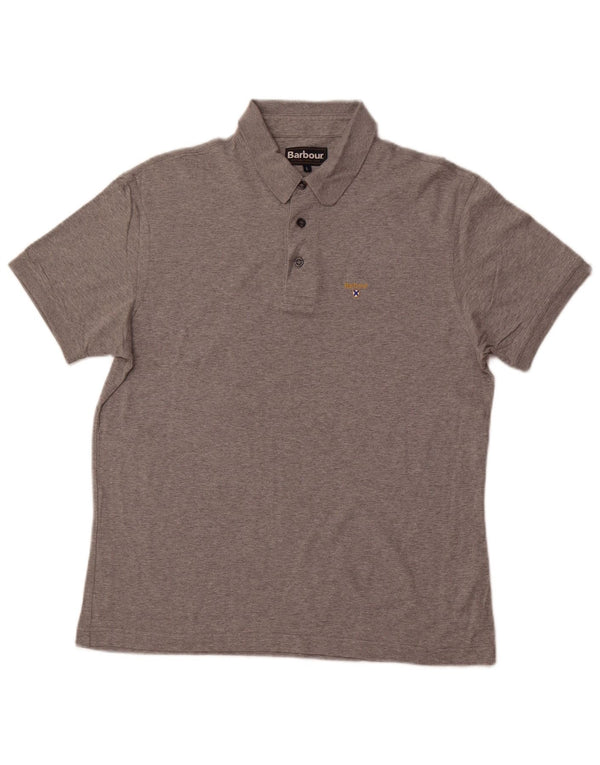 BARBOUR Mens Polo Shirt Large Grey Flecked Cotton