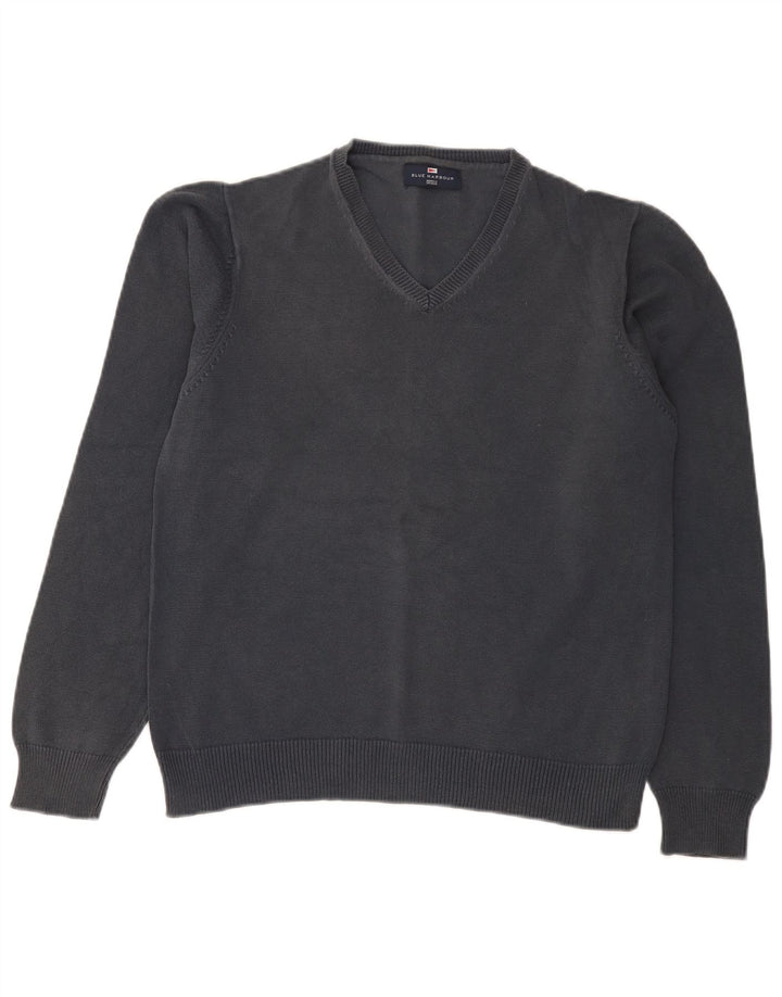 Marks & Spencer Damen-Pullover mit V-Ausschnitt, UK 14, mittelmarineblaue Baumwolle