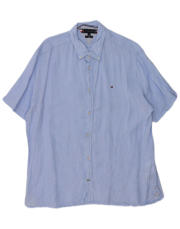 Tommy Hilfiger Herren Kurzarm-Slim-Fit-Hemd 2XL Blaues Leinen