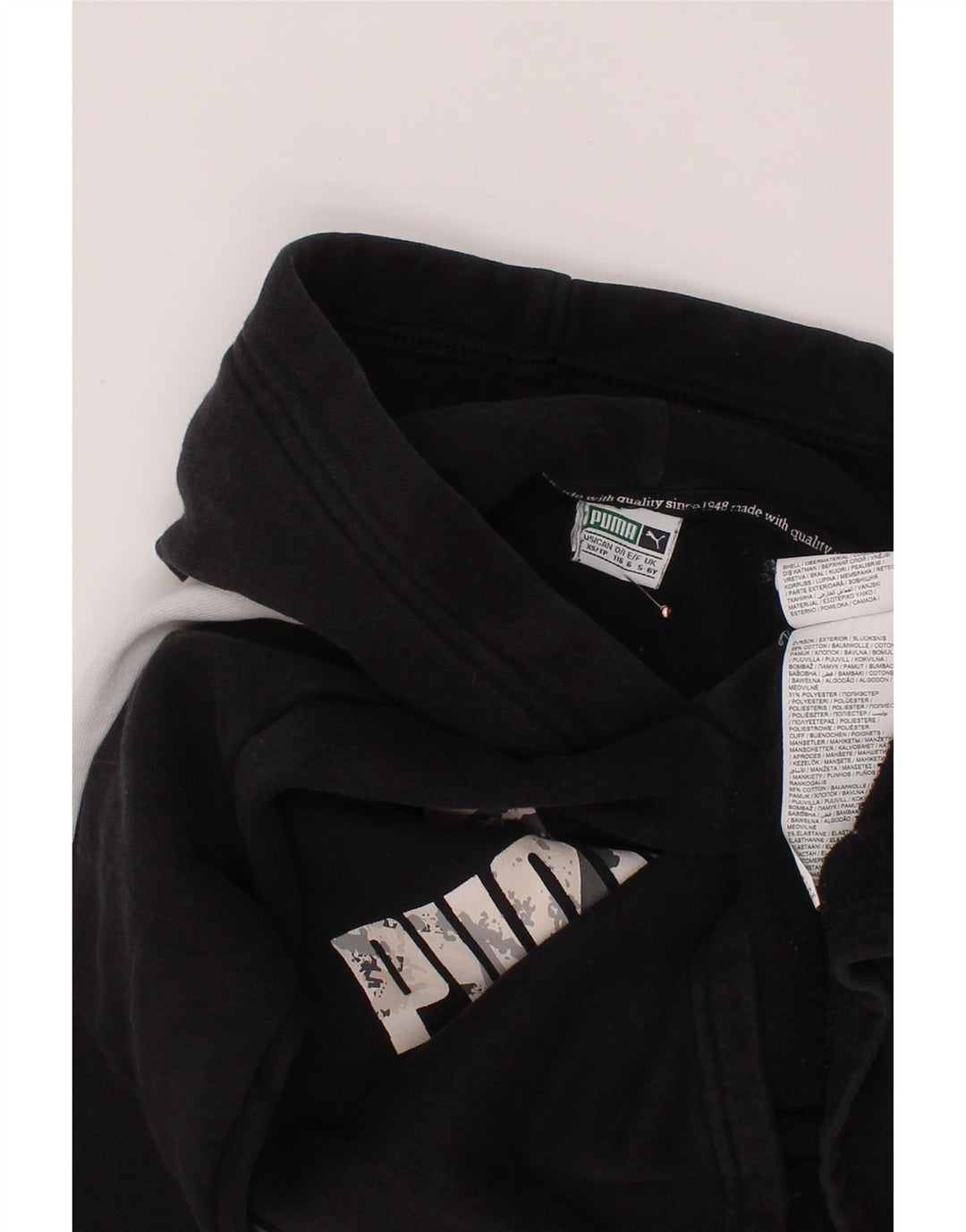 PUMA Jungen-Kapuzenpullover mit Grafik, 5–6 Jahre, schwarze Farbblock-Baumwolle