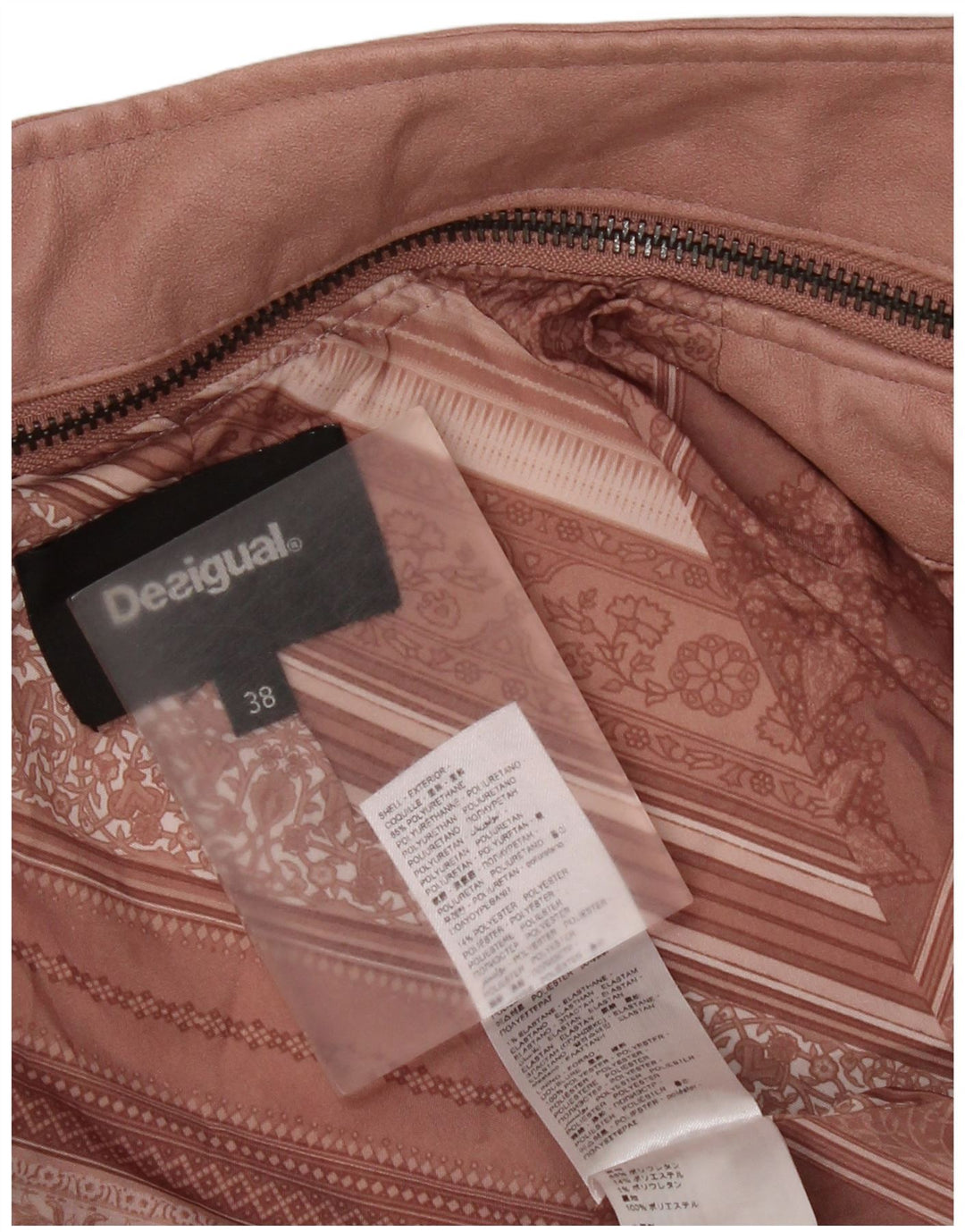Desigual Damen-Bikerjacke aus Kunstleder, EU 38, Mittelrosa mit Blumenmuster