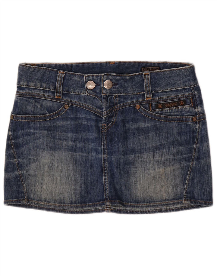 Herrlicher Damen Mini-Jeansrock mit niedriger Taille, W29, mittelblaue Baumwolle
