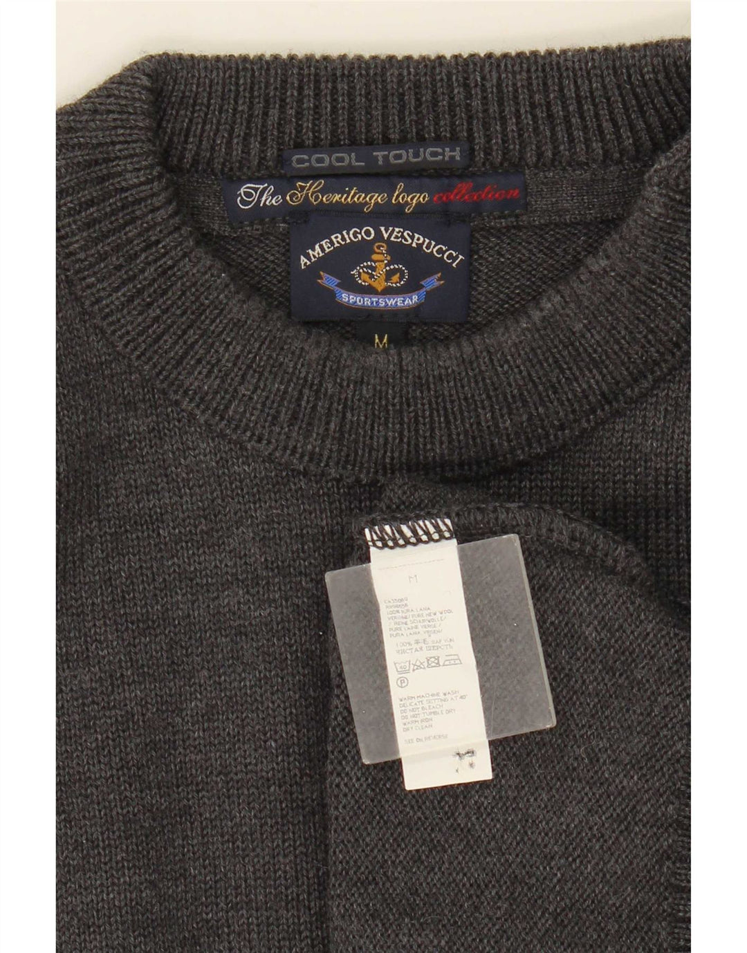 Amerigo Vespucci Herren-Pullover mit Knopfkragen, mittelgraue Wolle