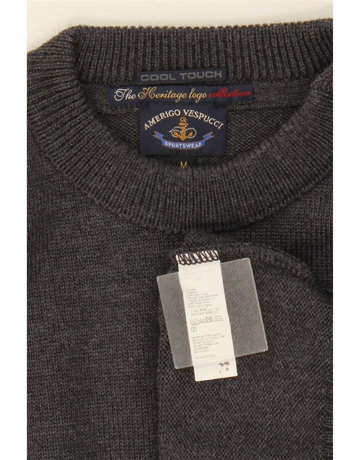 Amerigo Vespucci Herren-Pullover mit Knopfkragen, mittelgraue Wolle