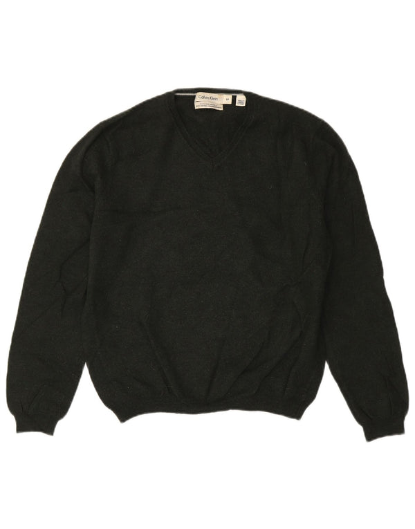 Calvin Klein Damen-Pullover mit V-Ausschnitt, Gr. 10, Größe S, grüne Merinowolle