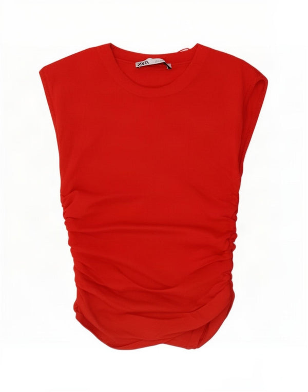 Zara Damen Bluse Top UK 10 Small Rot