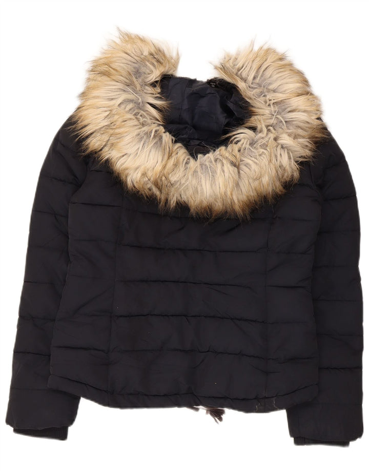 Topshop Damen-Jacke mit Kapuze, wattiert, Größe S, Marineblau, Polyester