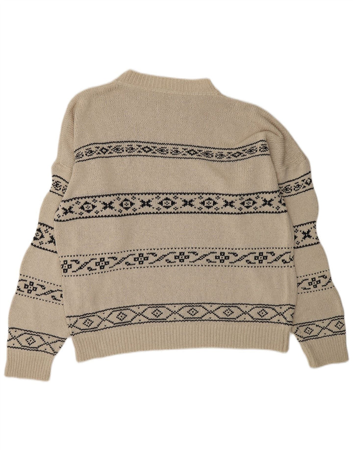 KAOS Herren-Pullover mit Rundhalsausschnitt, Größe L, Weiß, Fair Isle