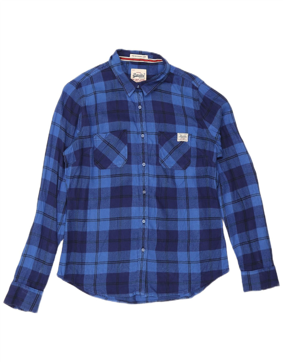 Superdry Damen Flanellhemd UK 14 Mittelblau karierte Viskose