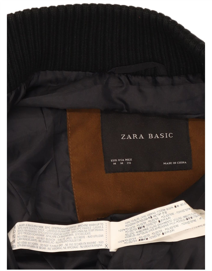 Zara Damen Steppweste UK 12 Mittelschwarzes Colourblock-Polyester