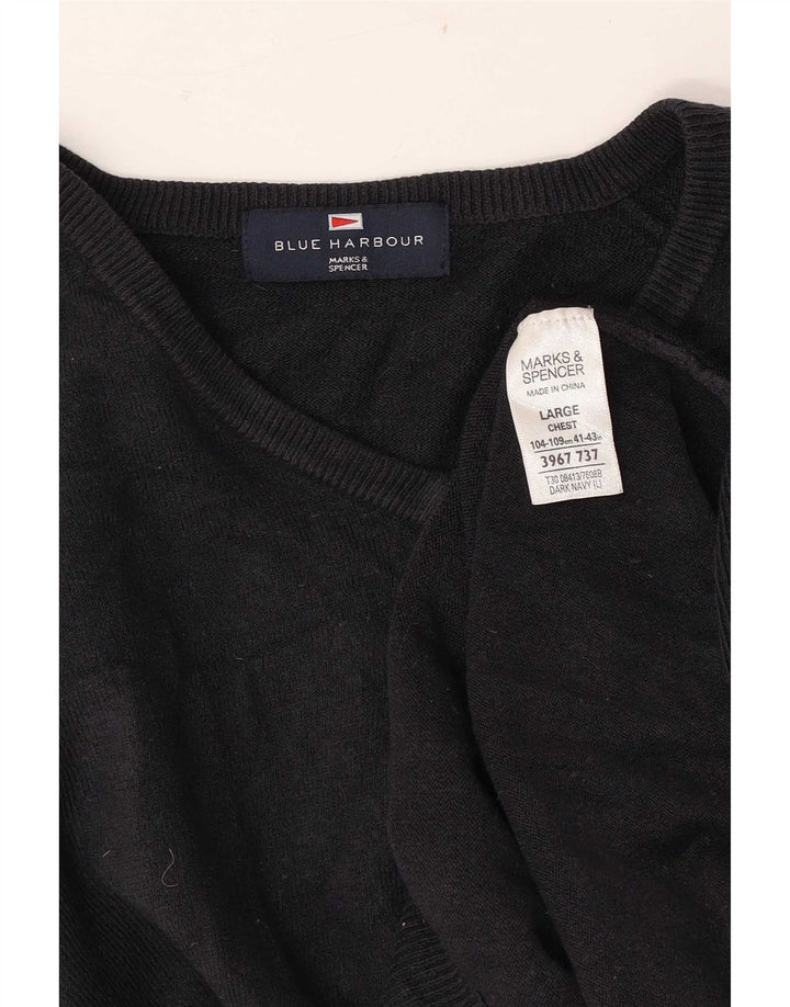 Marks & Spencer Herren Blue Harbor V-Ausschnitt Pullover Pullover Large Navy Acryl