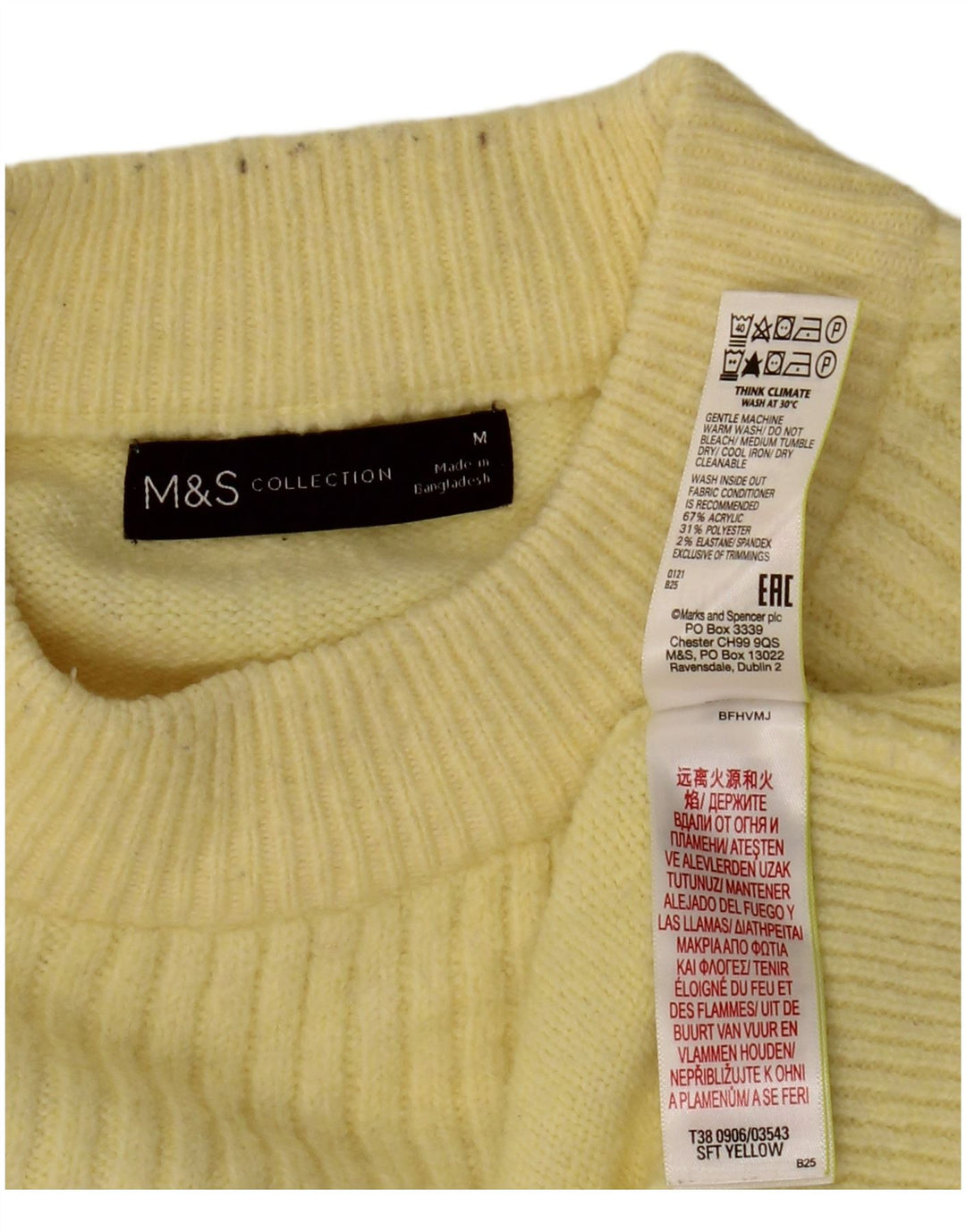 Marks & Spencer Damen-Pullover mit Rundhalsausschnitt, UK 14, mittelgelbes Acryl