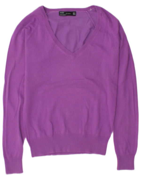 Zara Womens V-Neck Jumper Sweater UK 10 Small Purple Cotton