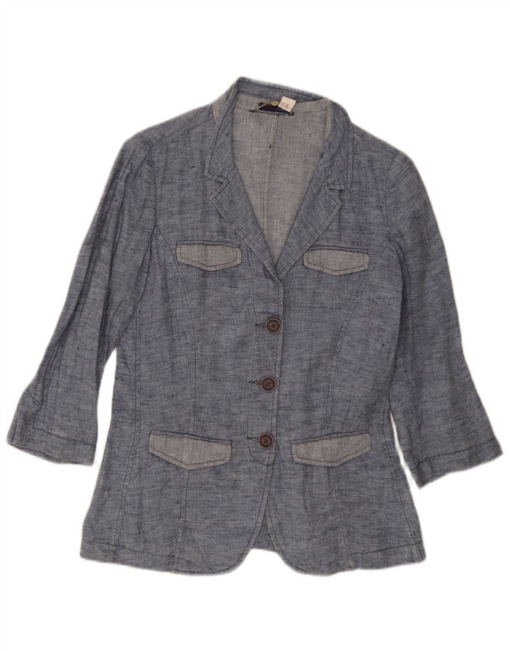 Trussardi Jeans Damen 3-Knopf-Denim-Blazer-Jacke UK 10 Small Blue