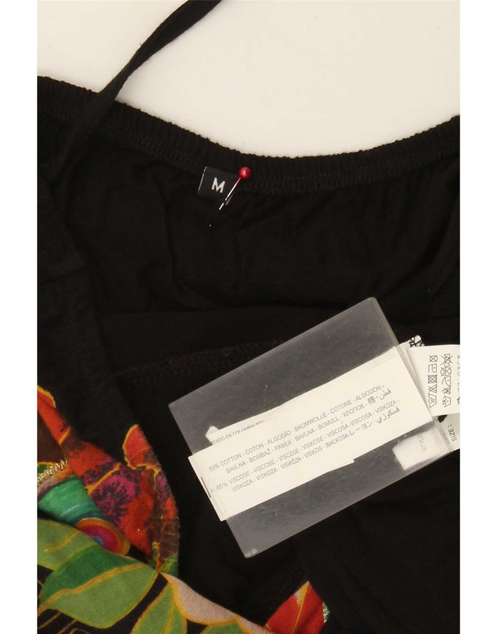 Desigual Womens Graphic Neckholder Top UK 12 Medium Black Floral Cotton