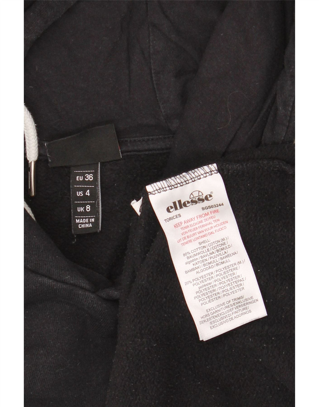 ELLESSE Damen-Pullover mit übergroßem grafischem Kapuzenpullover, Gr. 8, Größe S, Schwarz, Baumwolle