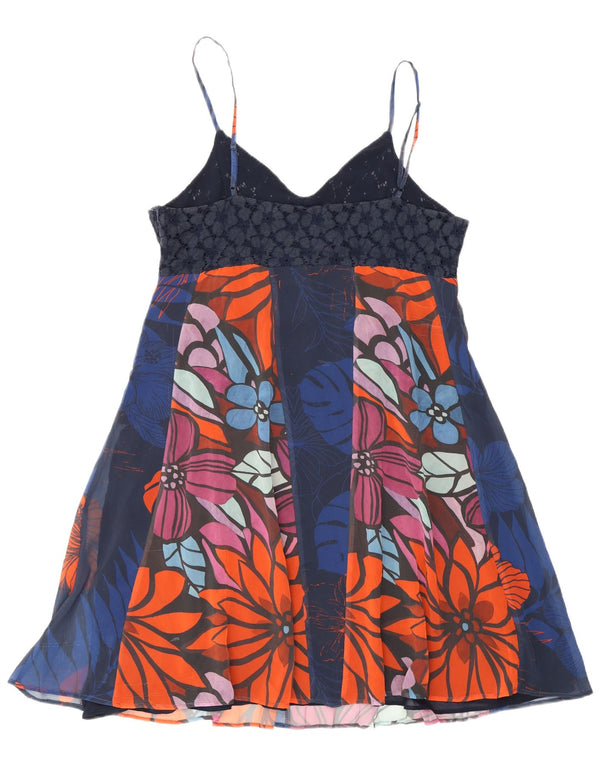 Desigual Damen-Sommerkleid, EU 42, groß, marineblau, florales Polyester, Bohemian-Stil