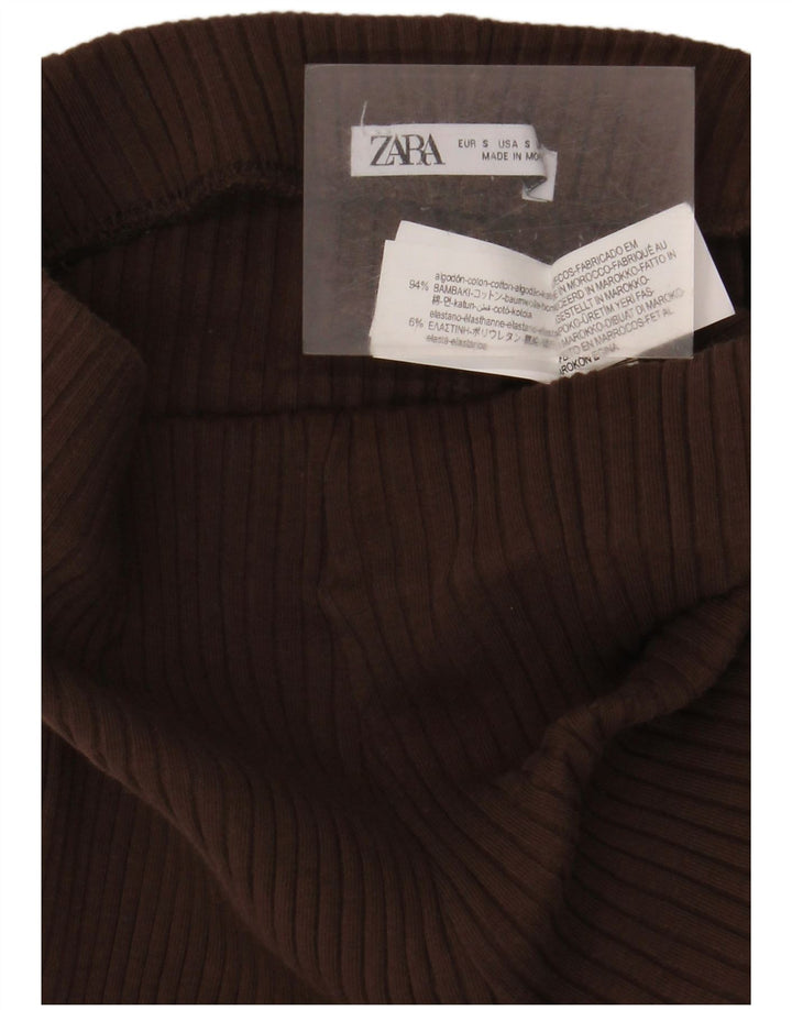 Zara Damen Leggings UK 8 Small Braune Baumwolle