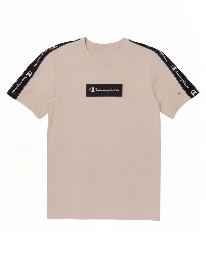 Champion Herren Grafik-T-Shirt-Oberteil aus mittelweißer Colourblock-Baumwolle