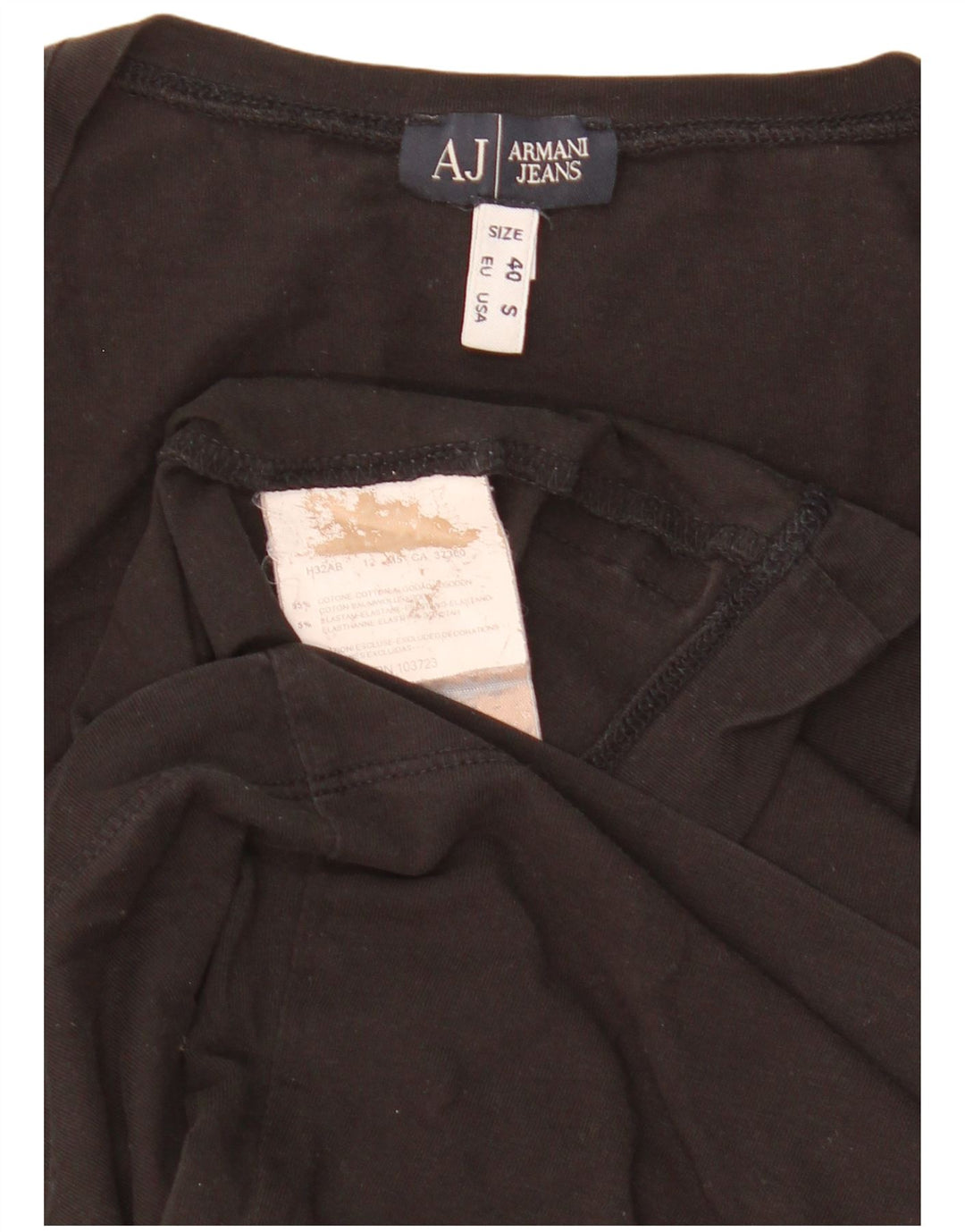 Armani Damen T-Shirt Top UK 10 Small Schwarz Baumwolle