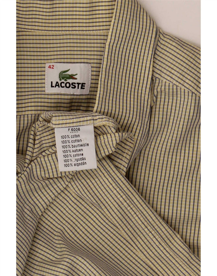 Lacoste Herren-Kurzarmhemd, Größe 42, groß, gelb kariert, Baumwolle