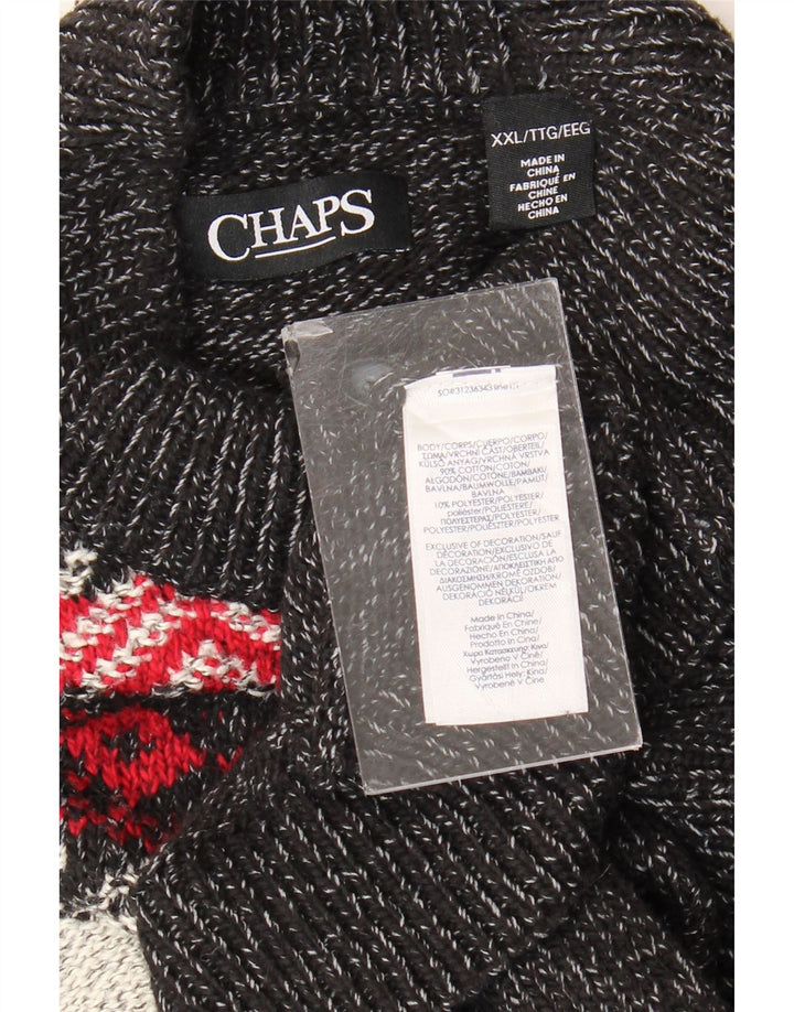 CHAPS Herren-Pullover mit Knopfkragen, 2XL, graue Fair-Isle-Baumwolle