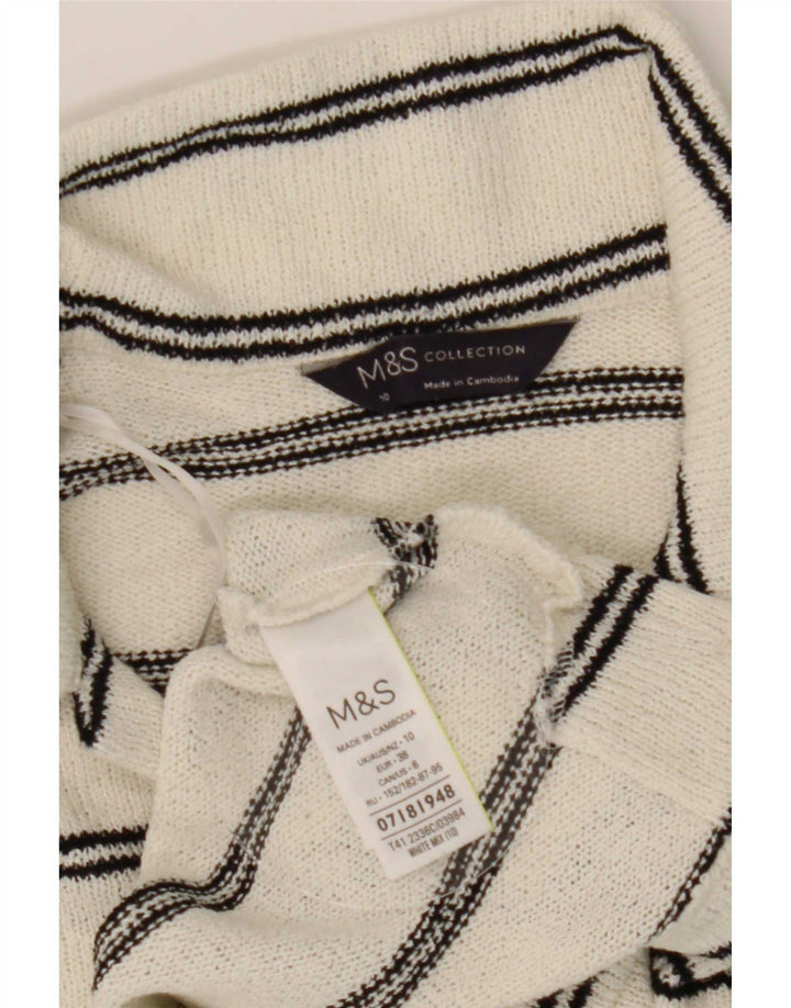 Marks & Spencer Damen Poloshirt UK 10 Small weiß gestreift Polyester
