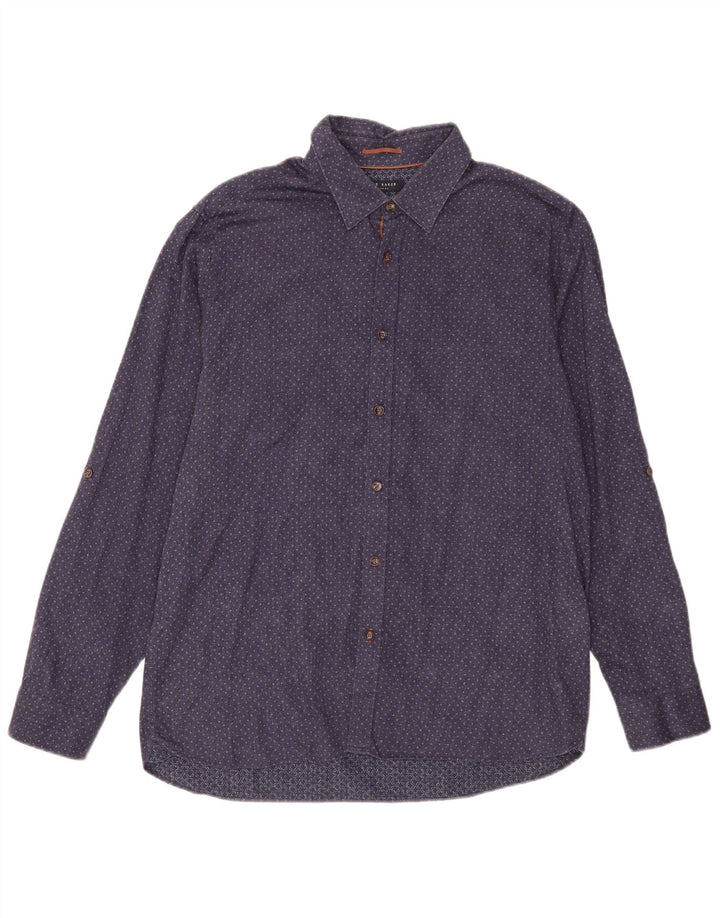 Ted Baker Herrenhemd Größe 6 2XL Marineblau gepunktete Baumwolle