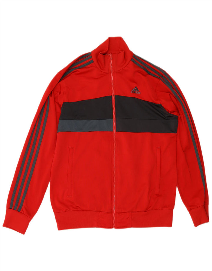 ADIDAS Herren-Trainingsanzug-Oberteiljacke UK 38/40 Mittelrotes Colourblock-Polyester