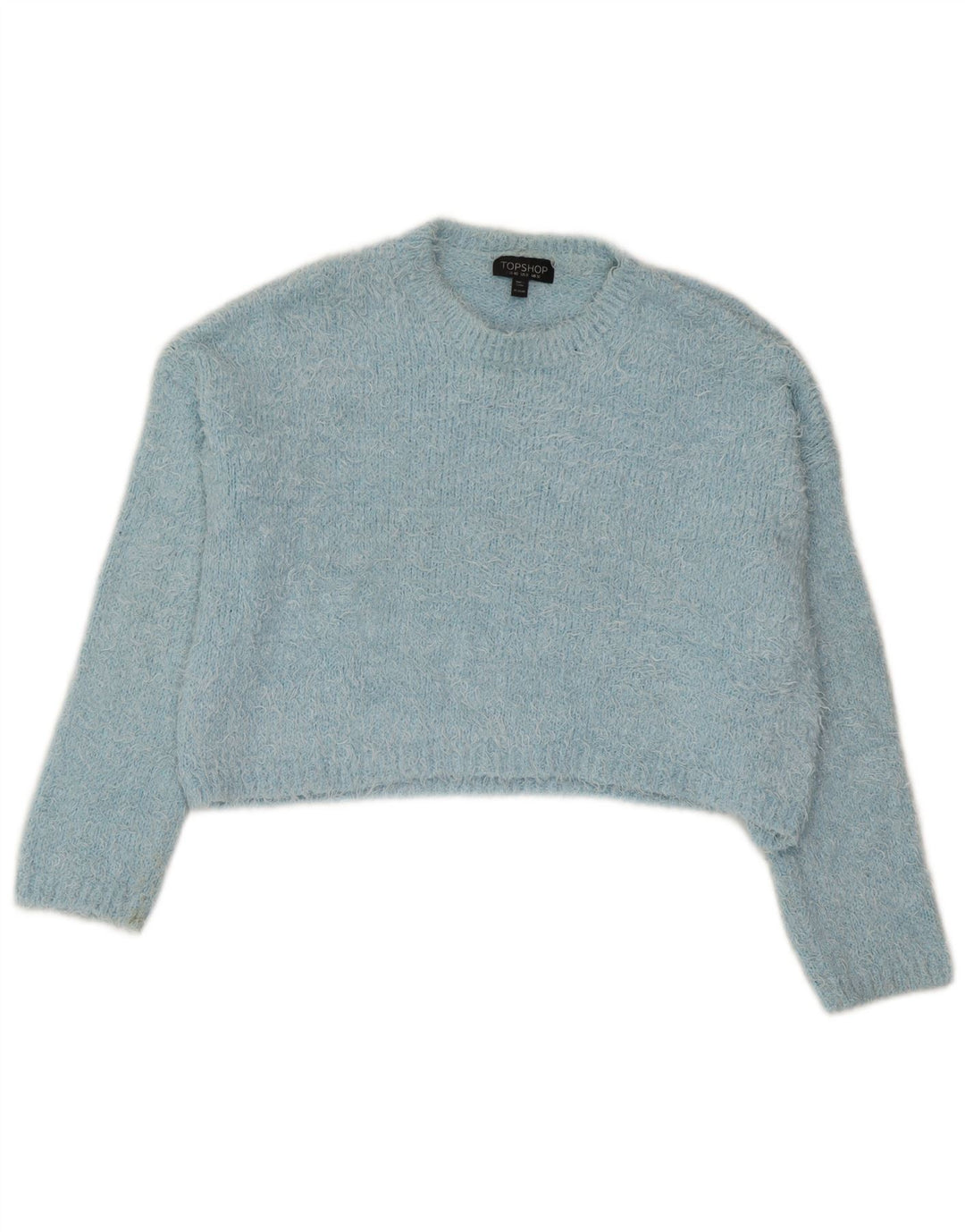 Topshop Damen Crop Crew Neck Pullover Pullover UK 12 Mittelblaues Polyester