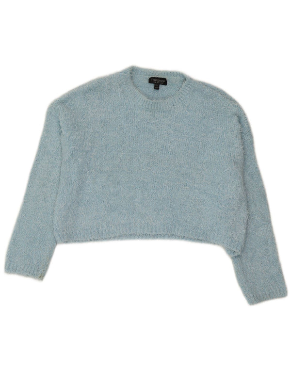 Topshop Damen Crop Crew Neck Pullover Pullover UK 12 Mittelblaues Polyester