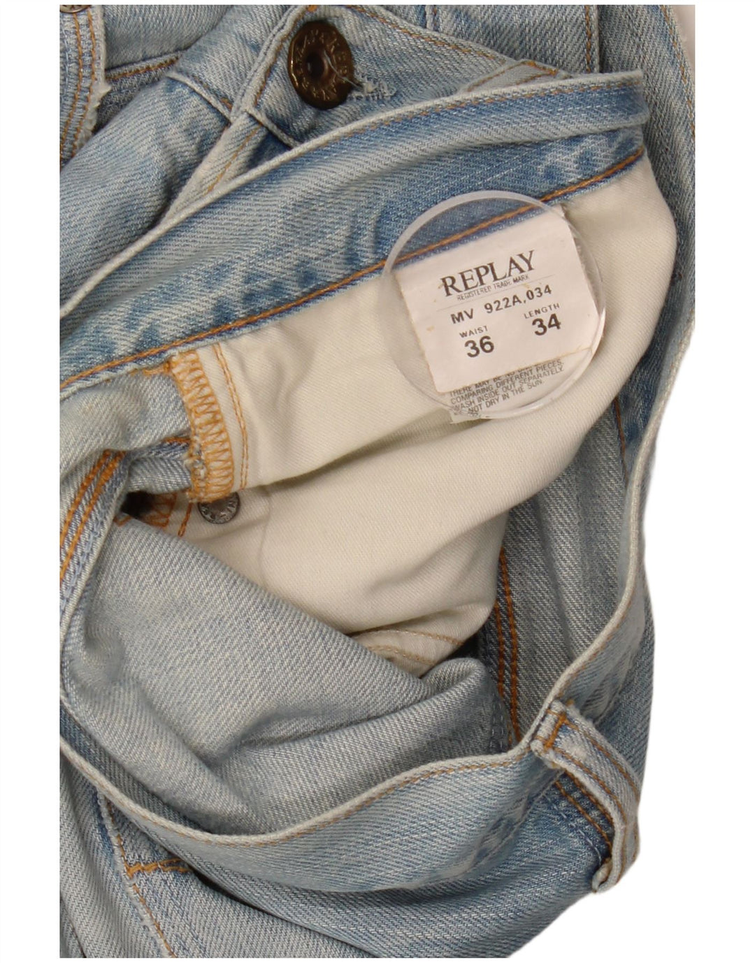 REPLAY Herren Straight Jeans W36 L34 Blaue Baumwolle