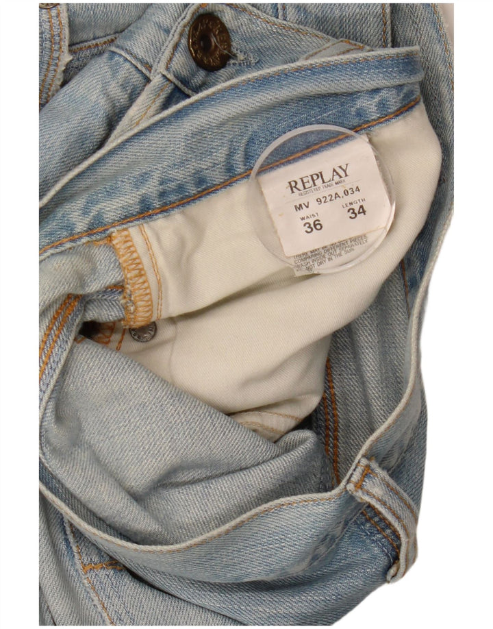 REPLAY Herren Straight Jeans W36 L34 Blaue Baumwolle