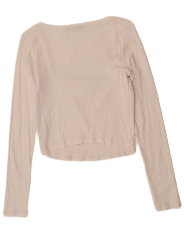 Zara Damen Crop Top Langarm UK 14 Large Off White Baumwolle