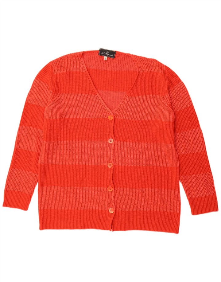 Les Copains Damen Longline-Cardigan-Pullover IT 46 Large Rot gestreift