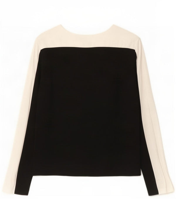 Zara Damen Langarm-Blusenoberteil UK 12 Mittelschwarze Colourblock-Viskose