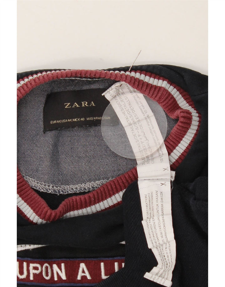 Zara Herren Grafik-Sweatshirt-Pullover, mittelmarineblaue Baumwolle