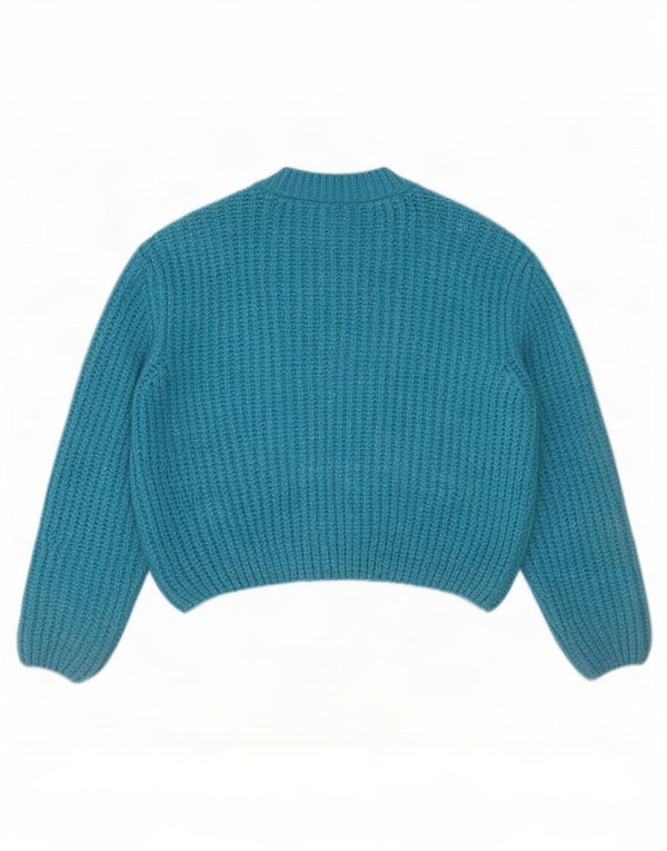 Zara Damen Crop Crew Neck Pullover Pullover UK 14 Mittelblaues Acryl