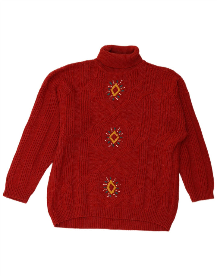 VINTAGE Damen Rollkragenpullover Pullover UK 18 XL Burgund Fair Isle