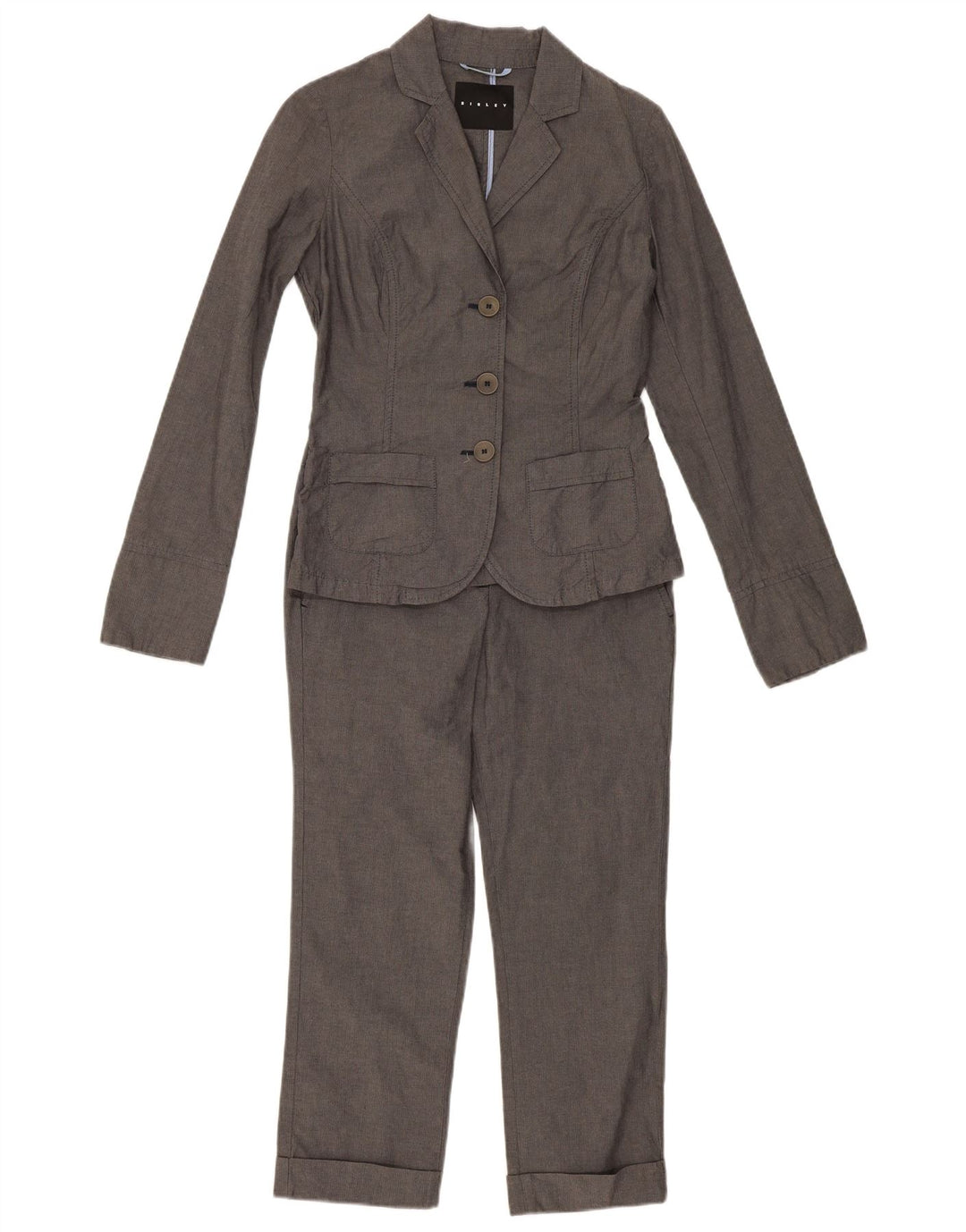Sisley Damen-Anzug mit 3 Knöpfen, 2-teilig, Größe 40, Größe S, W28, L23, Grau, Baumwolle