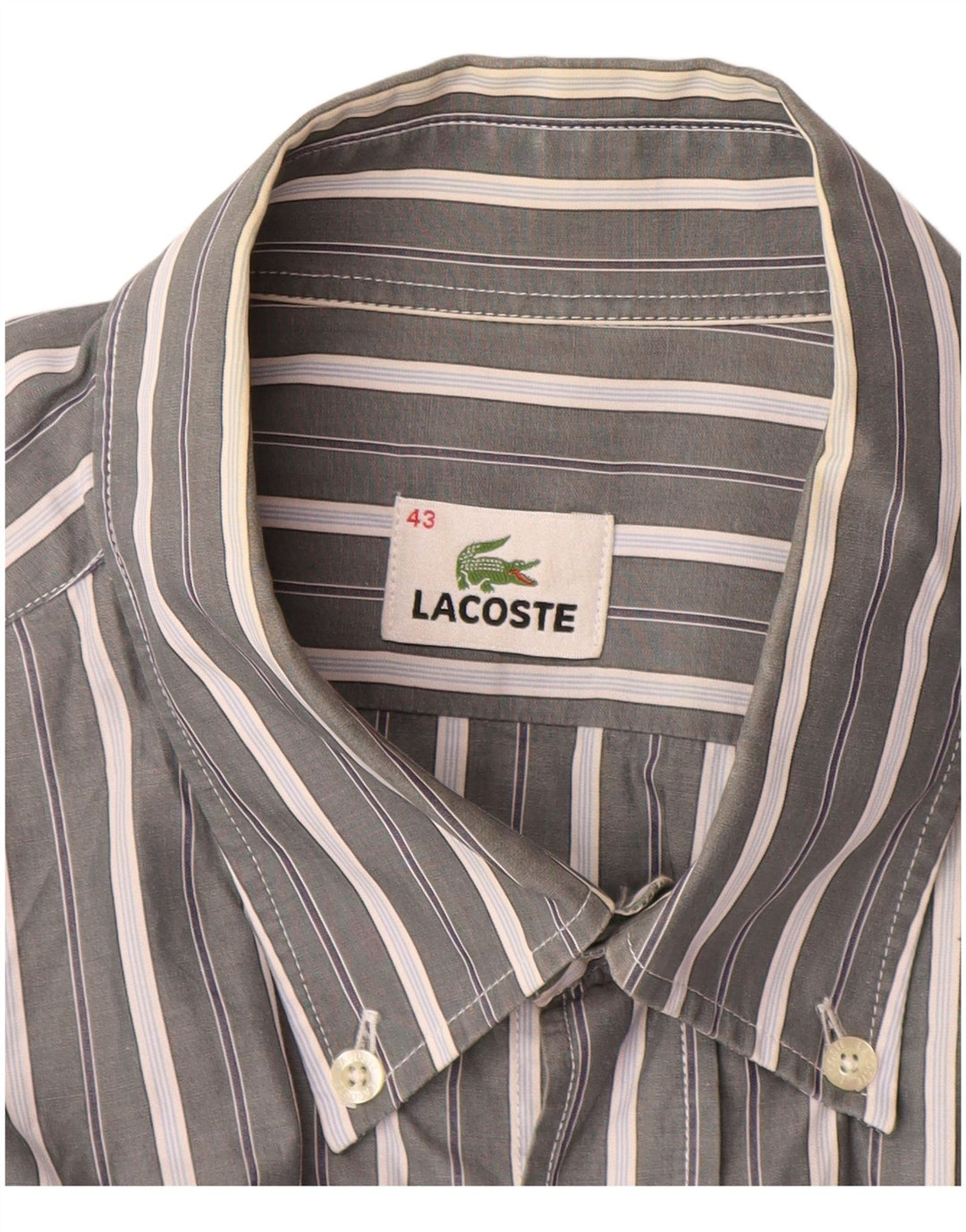 LACOSTE Herrenhemd Größe 43 Große grau gestreifte Baumwolle