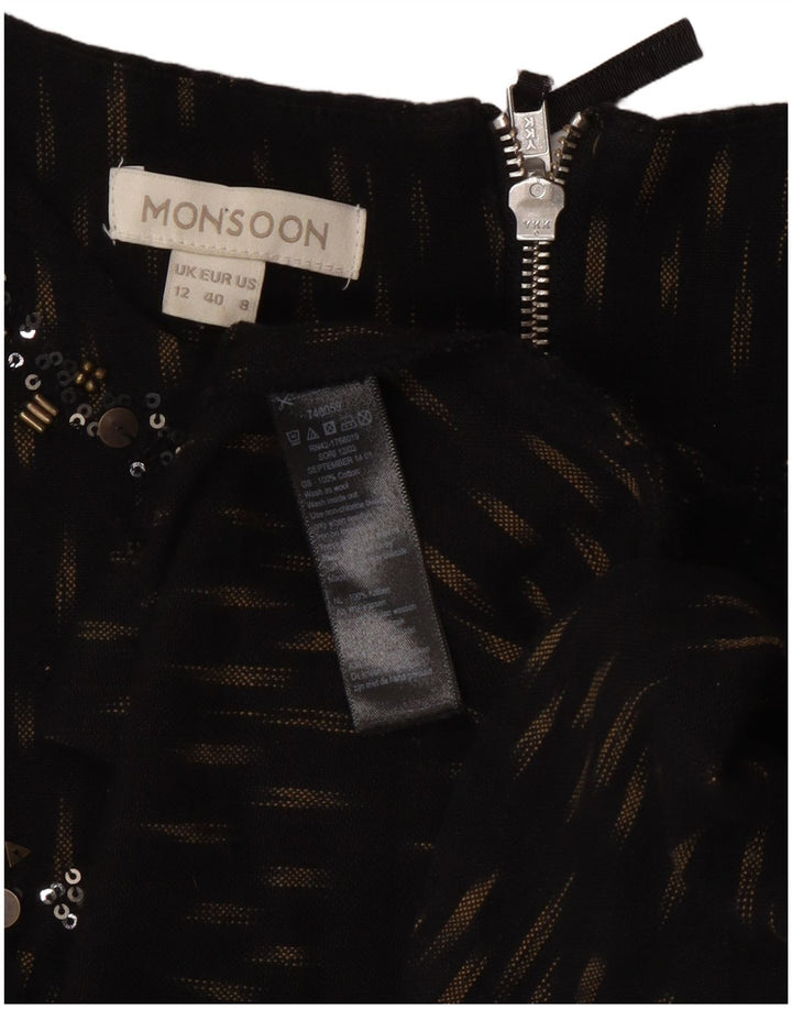 Monsoon Damen Etuikleid UK 12 Mittelschwarz gepunktete Baumwolle