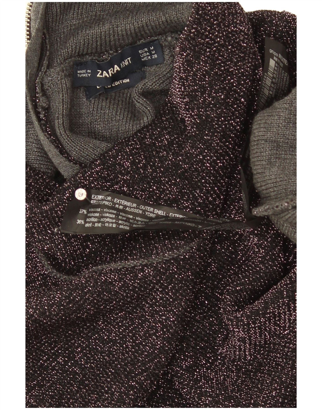 Zara Damen-Pullover mit Rollkragen, Gr. 12, mittelschwarz gefleckte Viskose