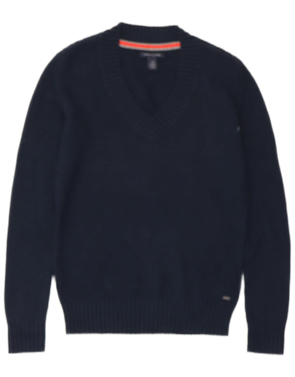 TOMMY HILFIGER Herren-Pullover mit V-Ausschnitt, Größe S, marineblaue Baumwolle