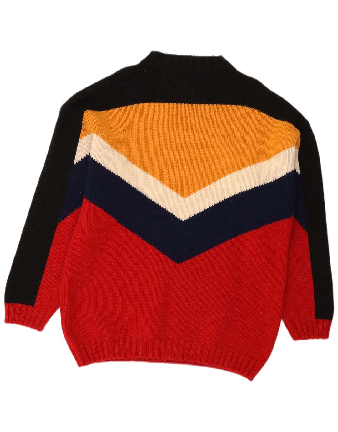 Vintage Herren-Pullover mit V-Ausschnitt, große, mehrfarbige Colourblock-Wolle