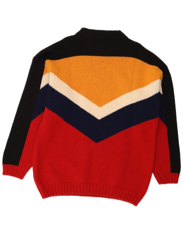 Vintage Herren-Pullover mit V-Ausschnitt, große, mehrfarbige Colourblock-Wolle